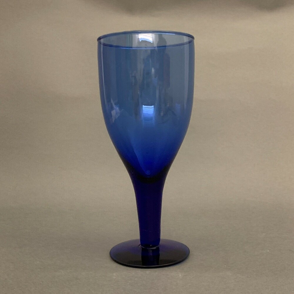 Cobalt Blue Wine Stemmed Glass Stemware Goblet Bar 7 1/2" Tall
